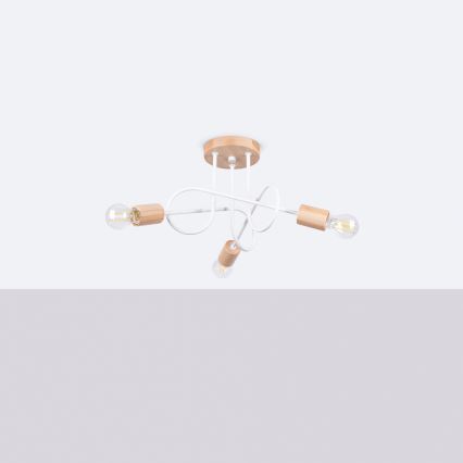 Loftlampe EMBER 3xE27/15W/230V hvid/beige/bøg