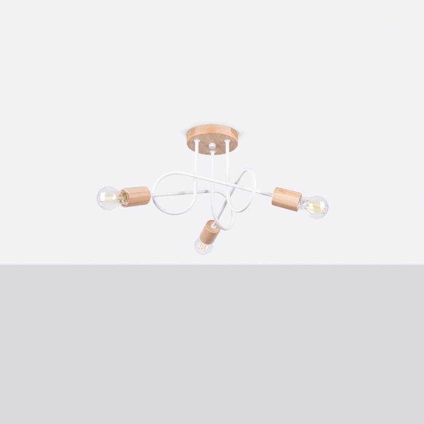 Loftlampe EMBER 3xE27/15W/230V hvid/beige/bøg