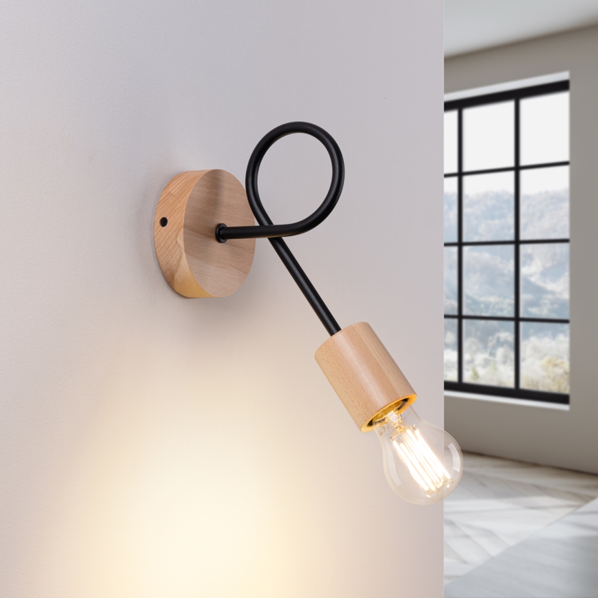 Væglampe EMBER 1xE27/15W/230V sort/beige/bøg