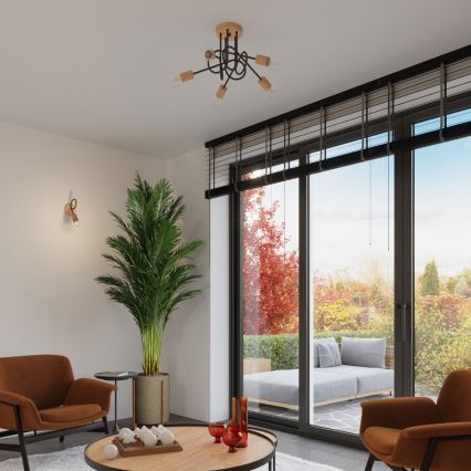 Væglampe EMBER 1xE27/15W/230V sort/beige/bøg