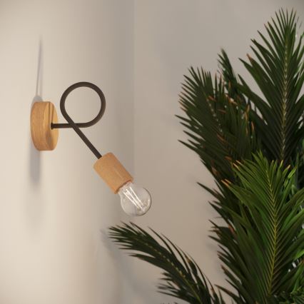 Væglampe EMBER 1xE27/15W/230V sort/beige/bøg