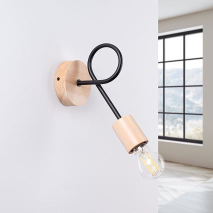 Væglampe EMBER 1xE27/15W/230V sort/beige/bøg