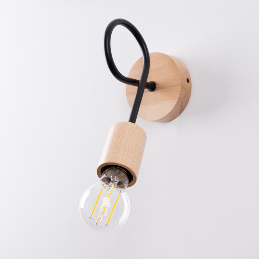 Væglampe EMBER 1xE27/15W/230V sort/beige/bøg