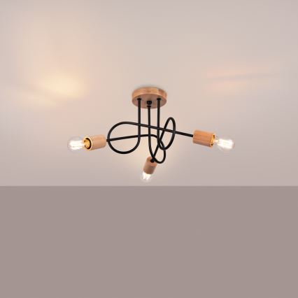 Loftlampe EMBER 3xE27/15W/230V sort/beige/bøg