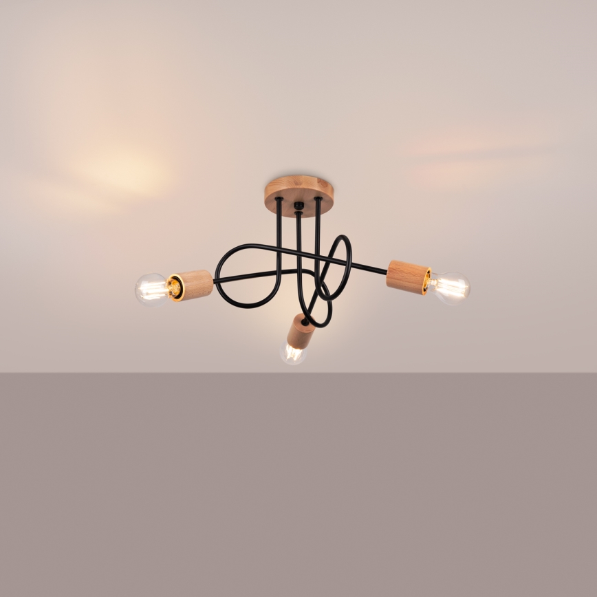 Loftlampe EMBER 3xE27/15W/230V sort/beige/bøg