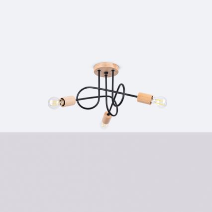 Loftlampe EMBER 3xE27/15W/230V sort/beige/bøg