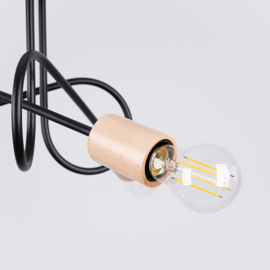 Loftlampe EMBER 3xE27/15W/230V sort/beige/bøg