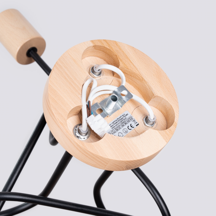 Loftlampe EMBER 3xE27/15W/230V sort/beige/bøg