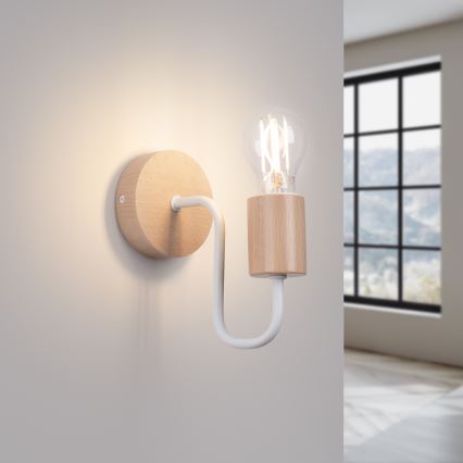 Væglampe TIMBO 1xE27/15W/230V hvid/beige/bøg