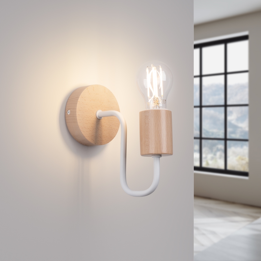 Væglampe TIMBO 1xE27/15W/230V hvid/beige/bøg