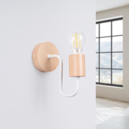 Væglampe TIMBO 1xE27/15W/230V hvid/beige/bøg