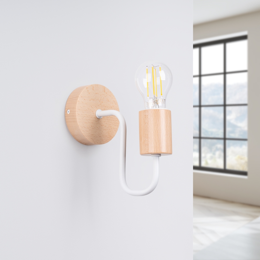 Væglampe TIMBO 1xE27/15W/230V hvid/beige/bøg