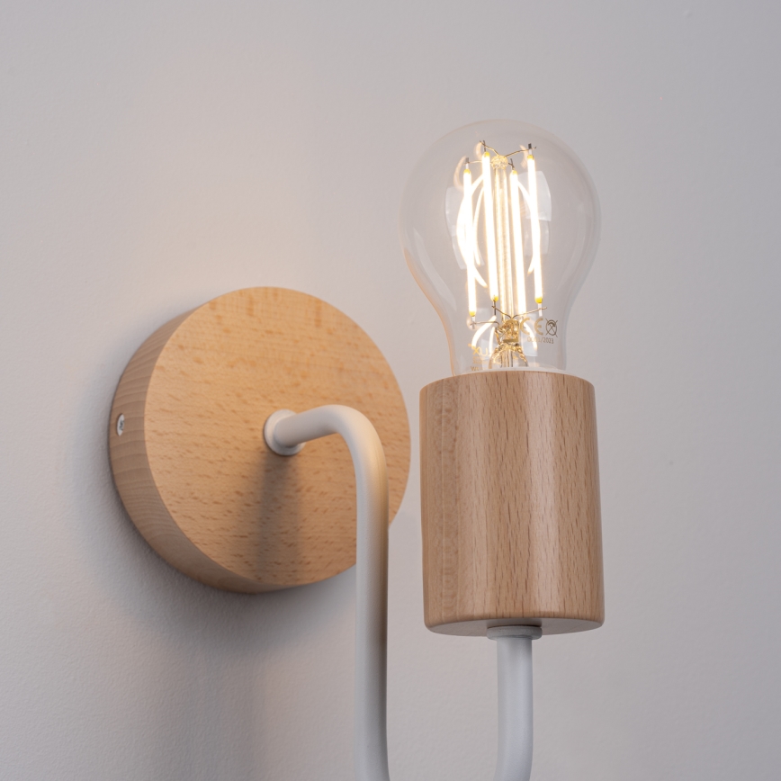 Væglampe TIMBO 1xE27/15W/230V hvid/beige/bøg