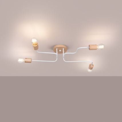 Loftlampe TIMBO 4xE27/15W/230V hvid/beige/bøg