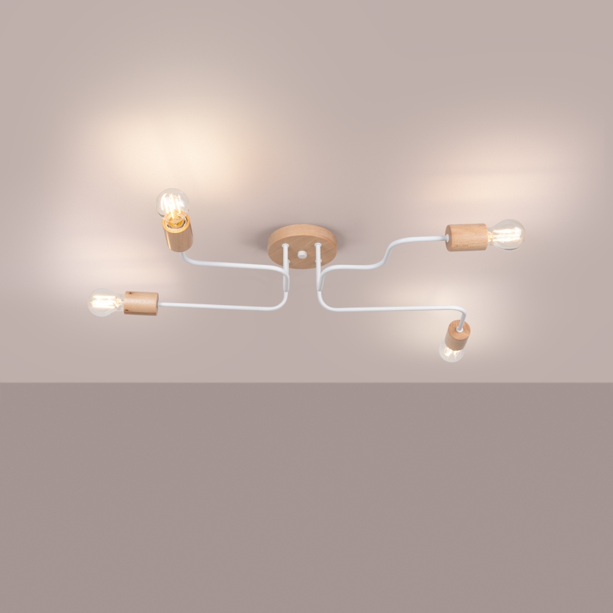 Loftlampe TIMBO 4xE27/15W/230V hvid/beige/bøg