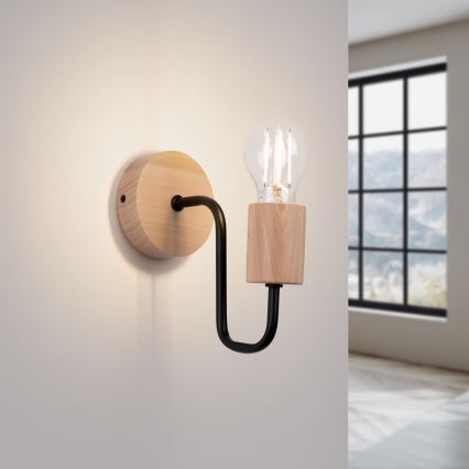 Væglampe TIMBO 1xE27/15W/230V sort/beige/bøg