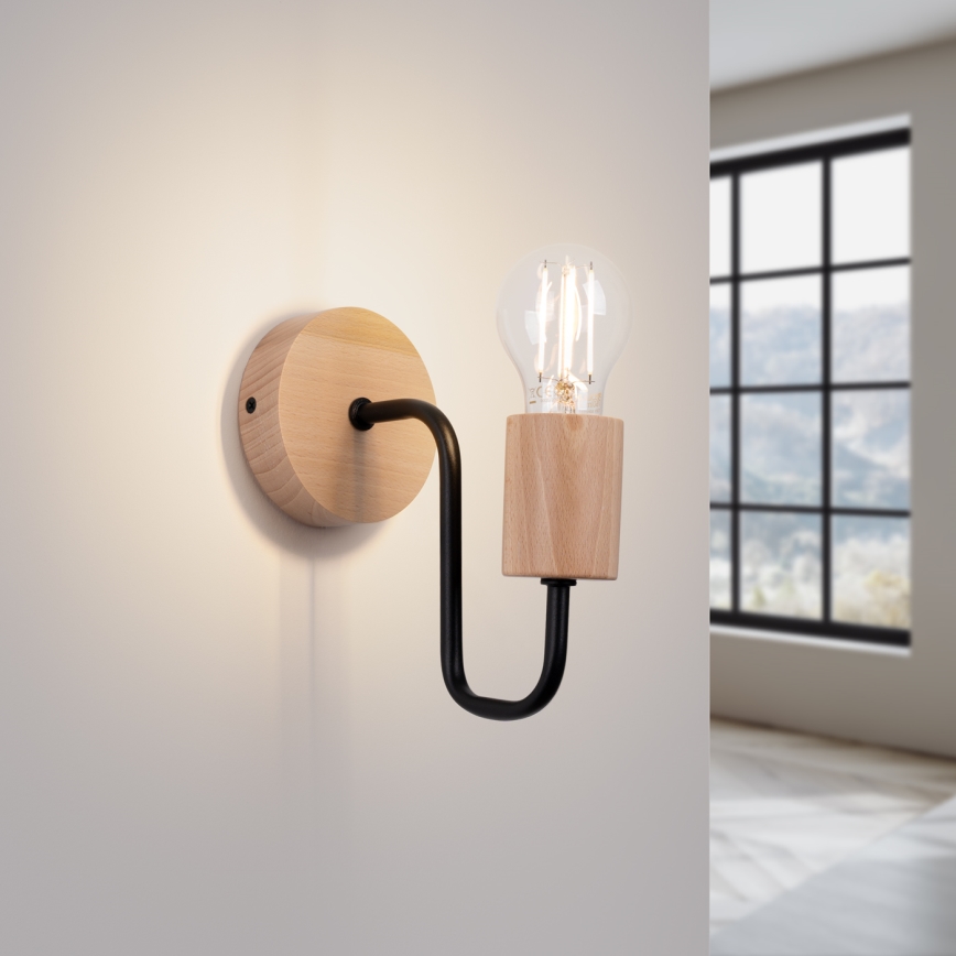 Væglampe TIMBO 1xE27/15W/230V sort/beige/bøg