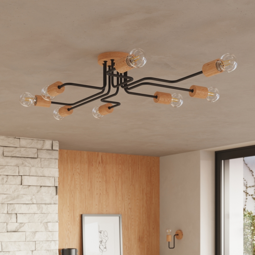 Væglampe TIMBO 1xE27/15W/230V sort/beige/bøg