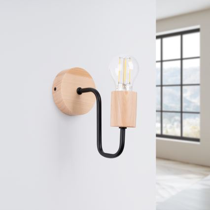 Væglampe TIMBO 1xE27/15W/230V sort/beige/bøg