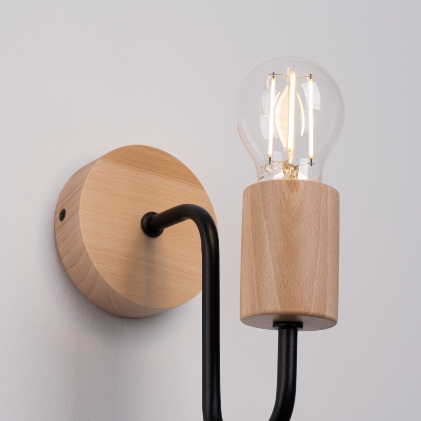 Væglampe TIMBO 1xE27/15W/230V sort/beige/bøg