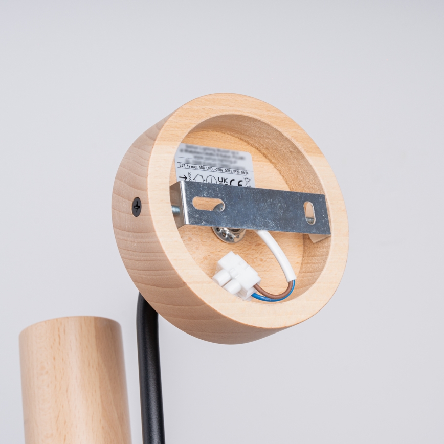 Væglampe TIMBO 1xE27/15W/230V sort/beige/bøg