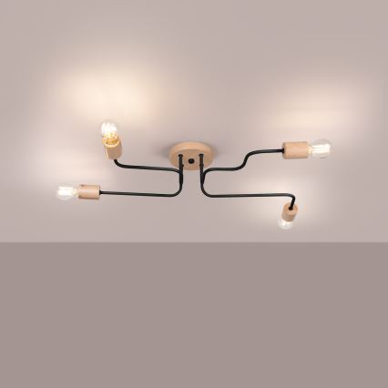 Loftlampe TIMBO 4xE27/15W/230V sort/beige/bøg