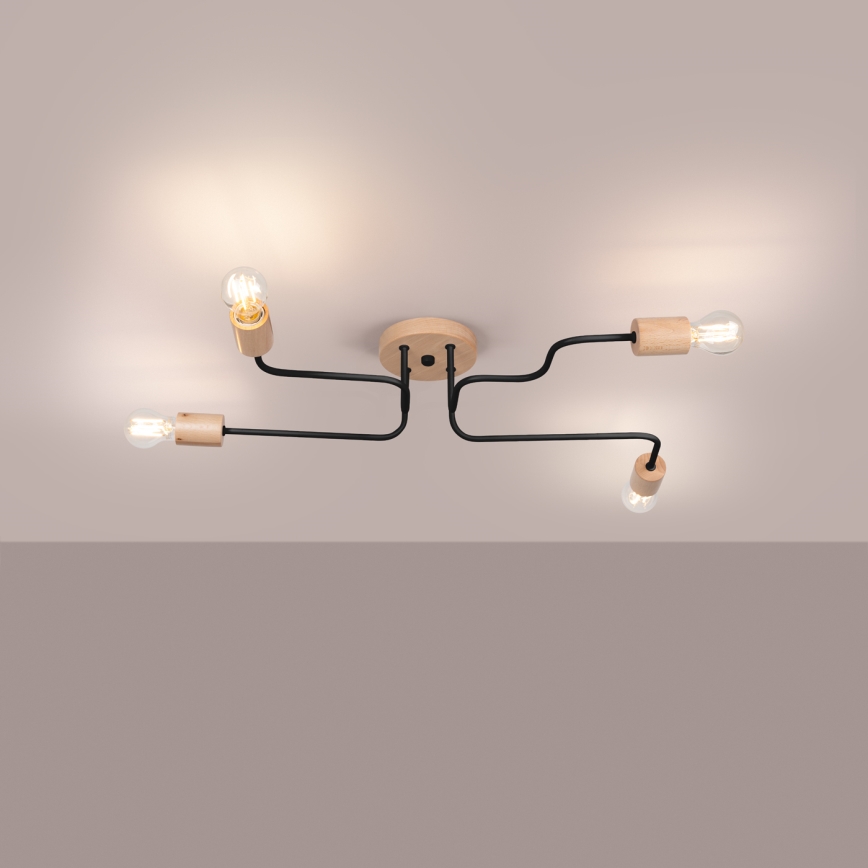 Loftlampe TIMBO 4xE27/15W/230V sort/beige/bøg