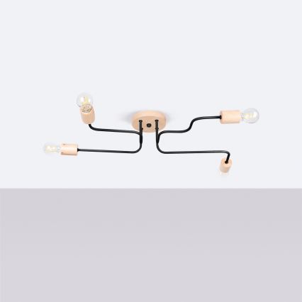 Loftlampe TIMBO 4xE27/15W/230V sort/beige/bøg