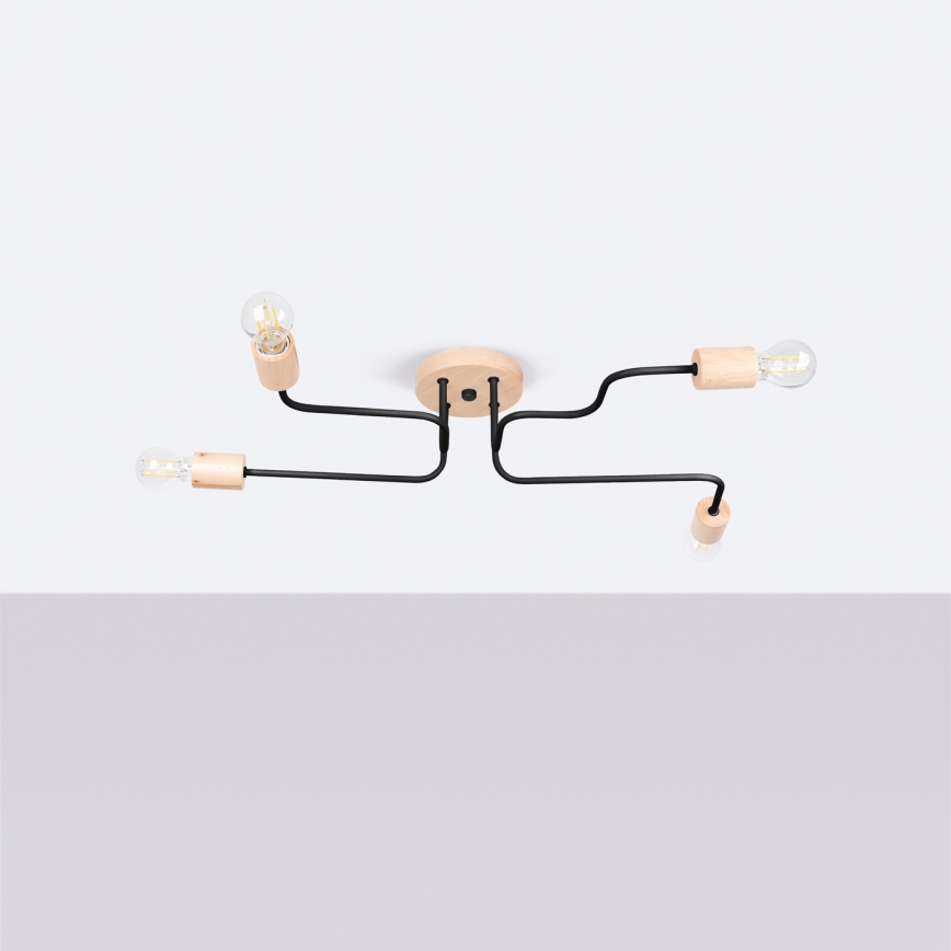 Loftlampe TIMBO 4xE27/15W/230V sort/beige/bøg