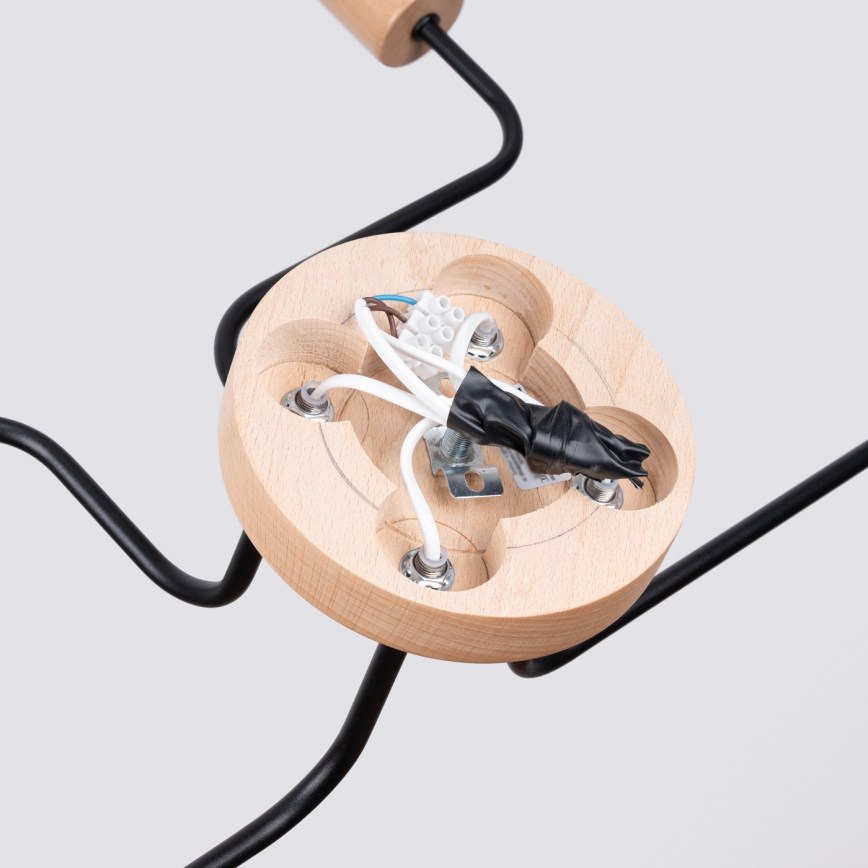 Loftlampe TIMBO 4xE27/15W/230V sort/beige/bøg