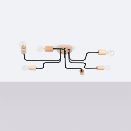 Loftlampe TIMBO 6xE27/15W/230V sort/beige/bøg
