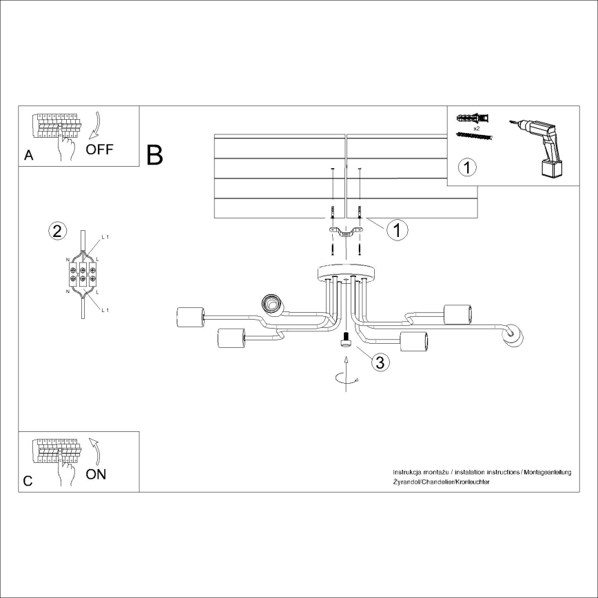 Loftlampe TIMBO 6xE27/15W/230V sort/beige/bøg