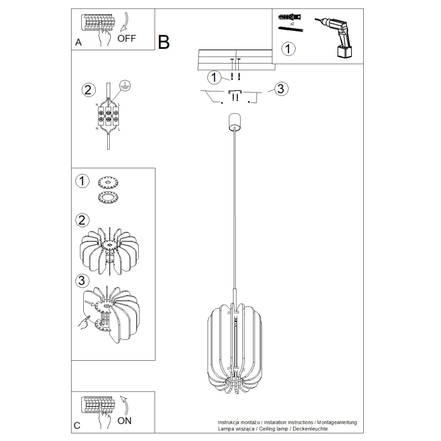 Pendel på ledning MULA 1xE27/15W/230V Ø 27 cm cremefarvet