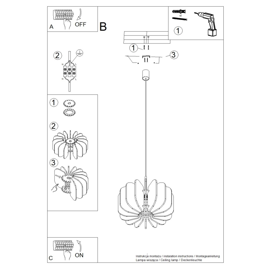 Pendel med kabel MULA 1xE27/15W/230V Ø 45 cm blå