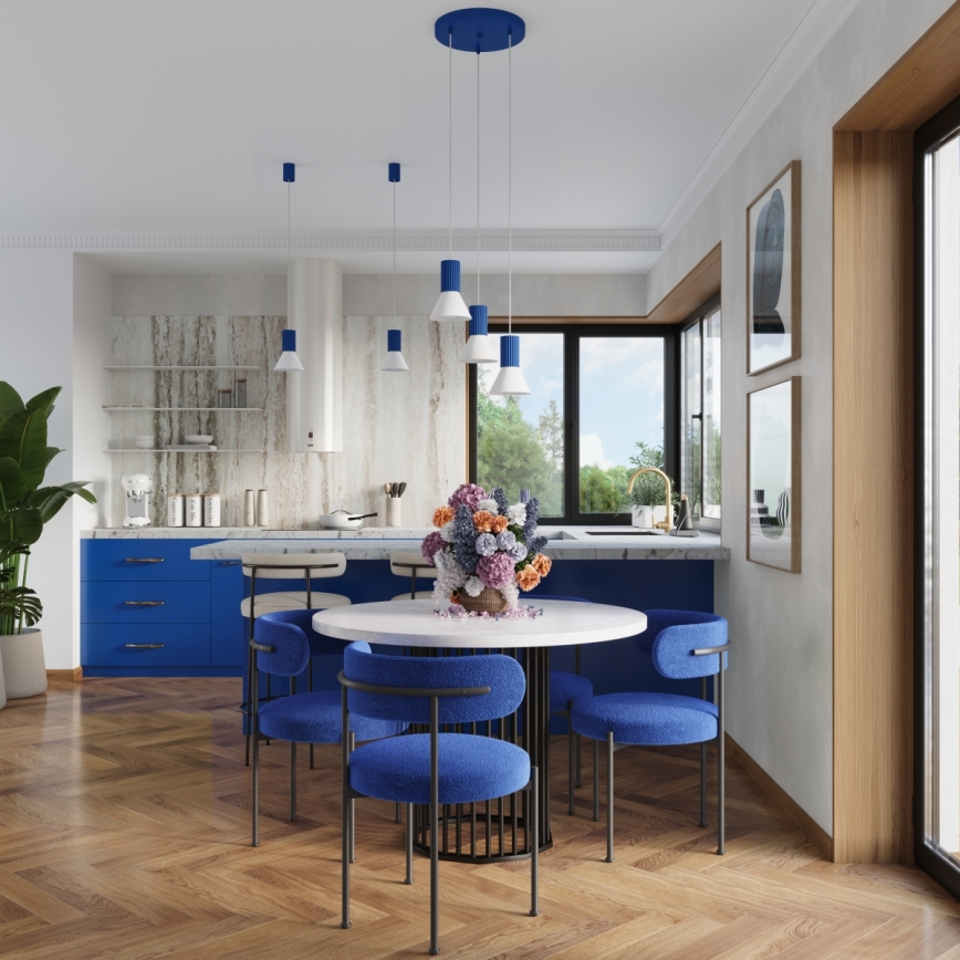 Pendel på ledning ESTRIA 1xE14/10W/230V Ø 14 cm, blå