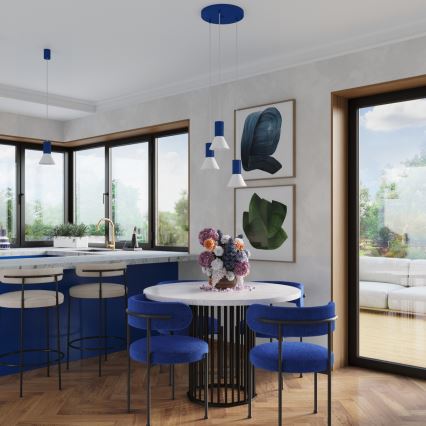 Pendel på ledning ESTRIA 3xE14/10W/230V Ø 30 cm blå