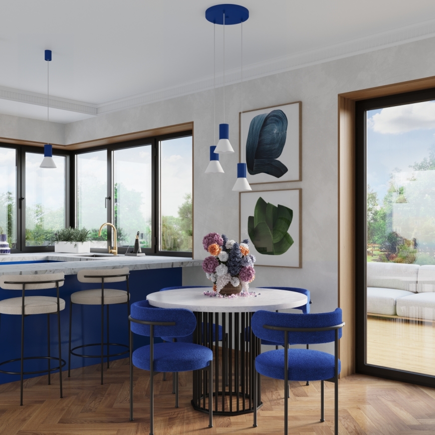 Pendel på ledning ESTRIA 3xE14/10W/230V Ø 30 cm blå