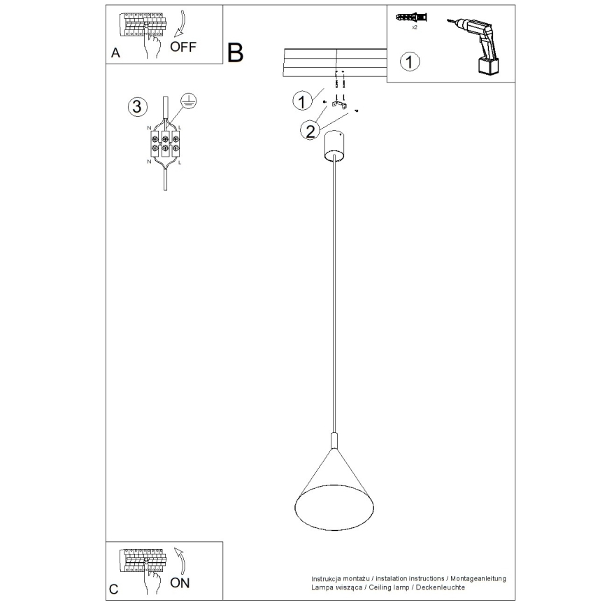 Pendel på ledning NOX 1xE27/15W/230V cremefarvet