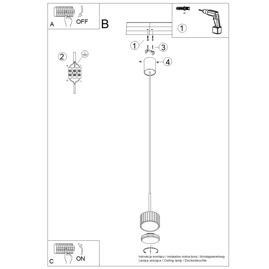 AURA pendel på kabel 1xGX53/10W/230V cremefarvet