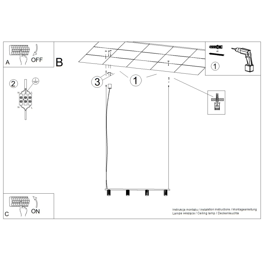 Pendellampe på kabel KARBON 4xGU10/10W/230V hvid
