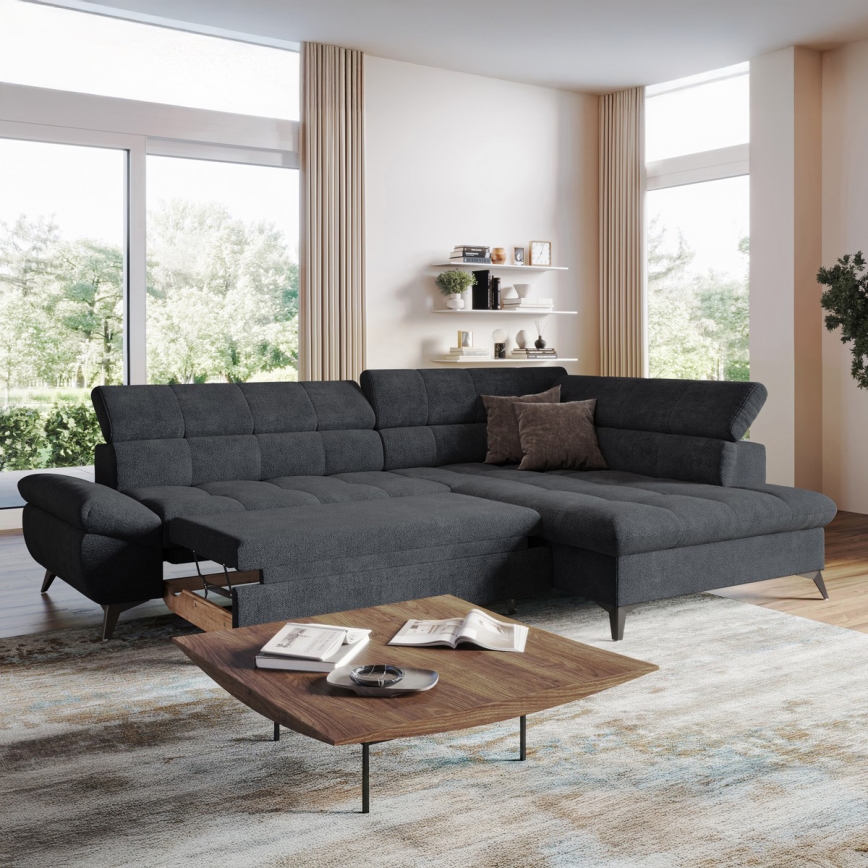 Hjørnesofa med chaiselong i L-form MARANO højre, sort