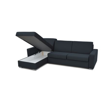 Sovesofa med chaiselong til daglig brug med opbevaringsplads, venstrevendt, blå LEKA