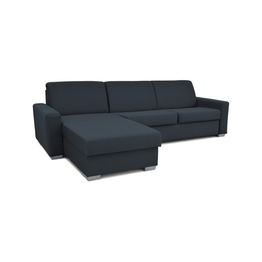 Sovesofa med chaiselong til daglig brug med opbevaringsplads, venstrevendt, blå LEKA