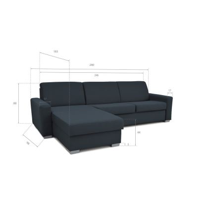 Sovesofa med chaiselong til daglig brug med opbevaringsplads, venstrevendt, blå LEKA