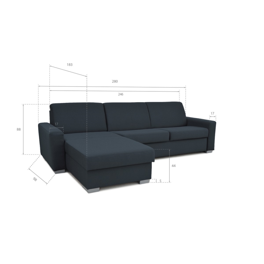 Sovesofa med chaiselong til daglig brug med opbevaringsplads, venstrevendt, blå LEKA