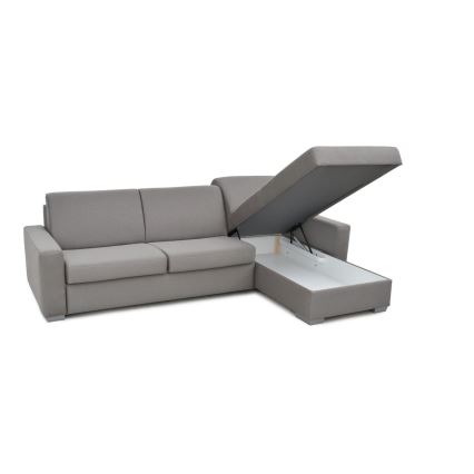 Sovesofa med chaiselong til daglig brug med opbevaringsplads, L-formet, LEKA højre, grå