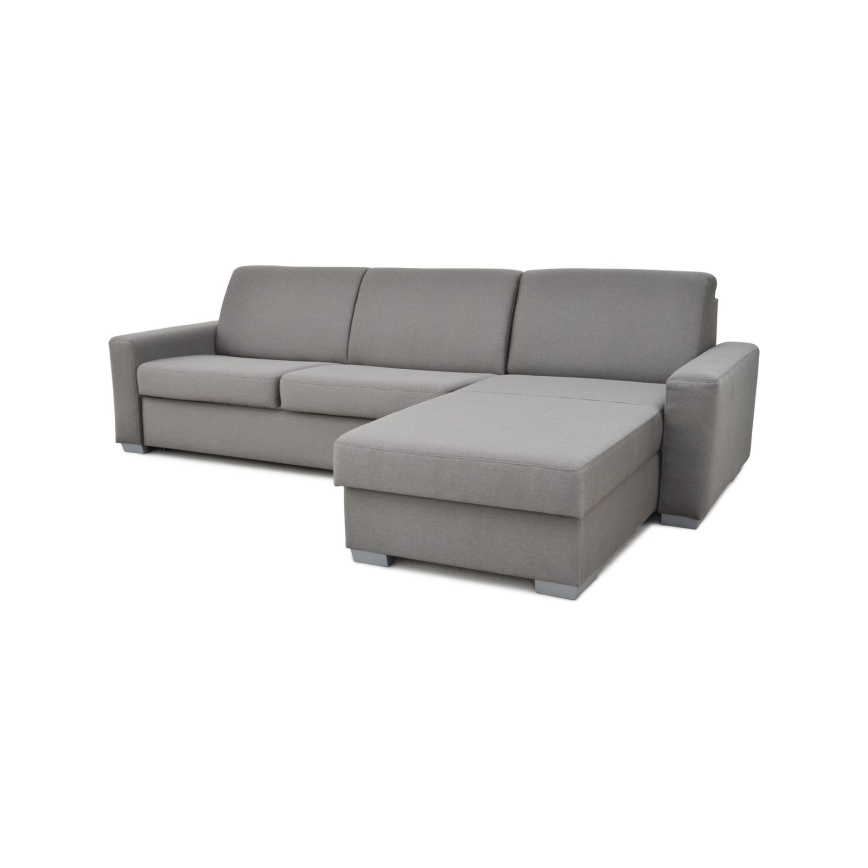 Sovesofa med chaiselong til daglig brug med opbevaringsplads, L-formet, LEKA højre, grå