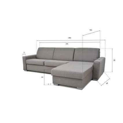 Sovesofa med chaiselong til daglig brug med opbevaringsplads, L-formet, LEKA højre, grå