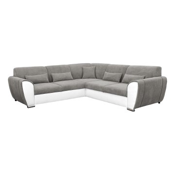 Sovesofa med chaiselong og opbevaringsplads i L-form VISEU venstrevendt grå/hvid