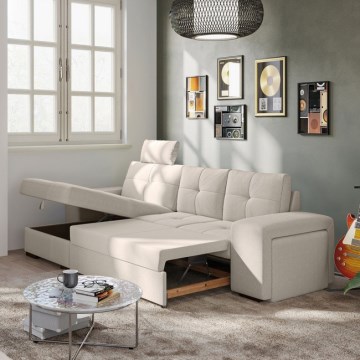 Sovesofa med opbevaringsrum og puf PALERMO lysegrå, venstrevendt